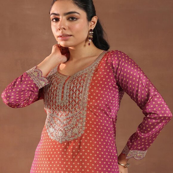 Pink Printed Silk Blend Kurta Set with Dupatta – Women S–2XL Ethnic Outfit - Picture 6 of 6
